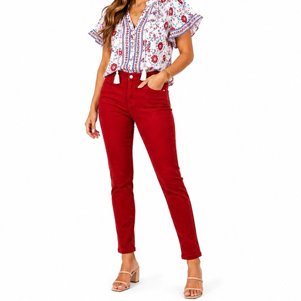 Judy Blue Skinny Fit Jeans Womens 5/27 Red Mid Rise Stretch Denim